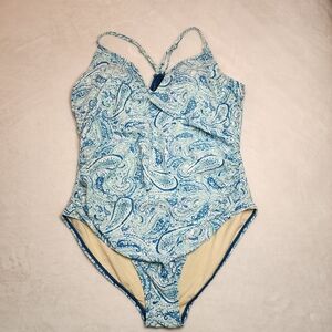 Carole Hochman Blue Paisley Print One Piece Bathing Suit Size 14